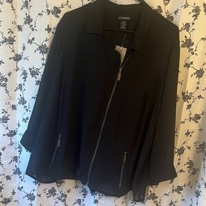 Catherines NWT Sheer Black Full Zip Blouse